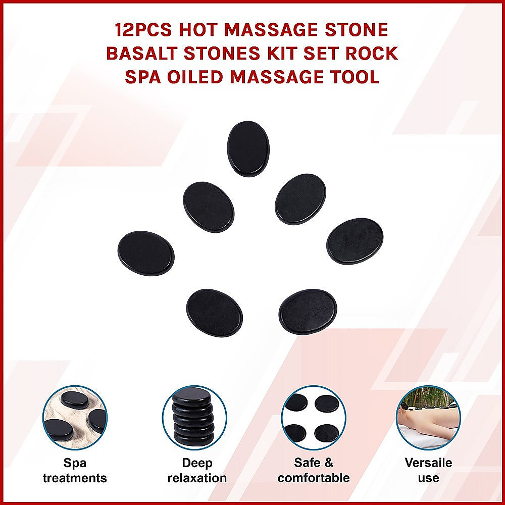12pcs Hot Massage Stone Basalt Stones Kit Set Rock SPA Oiled Massage Tool 4