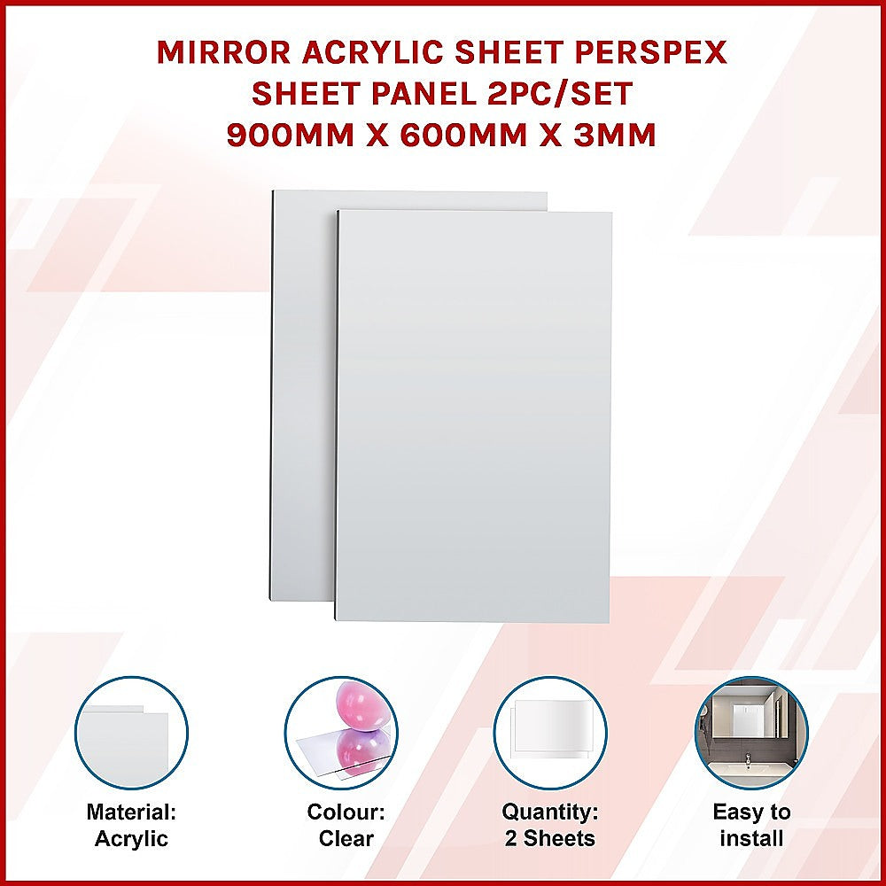 MIRROR Acrylic Sheet Perspex Sheet Panel 2pc/set 900mm x 600mm x 3mm 3