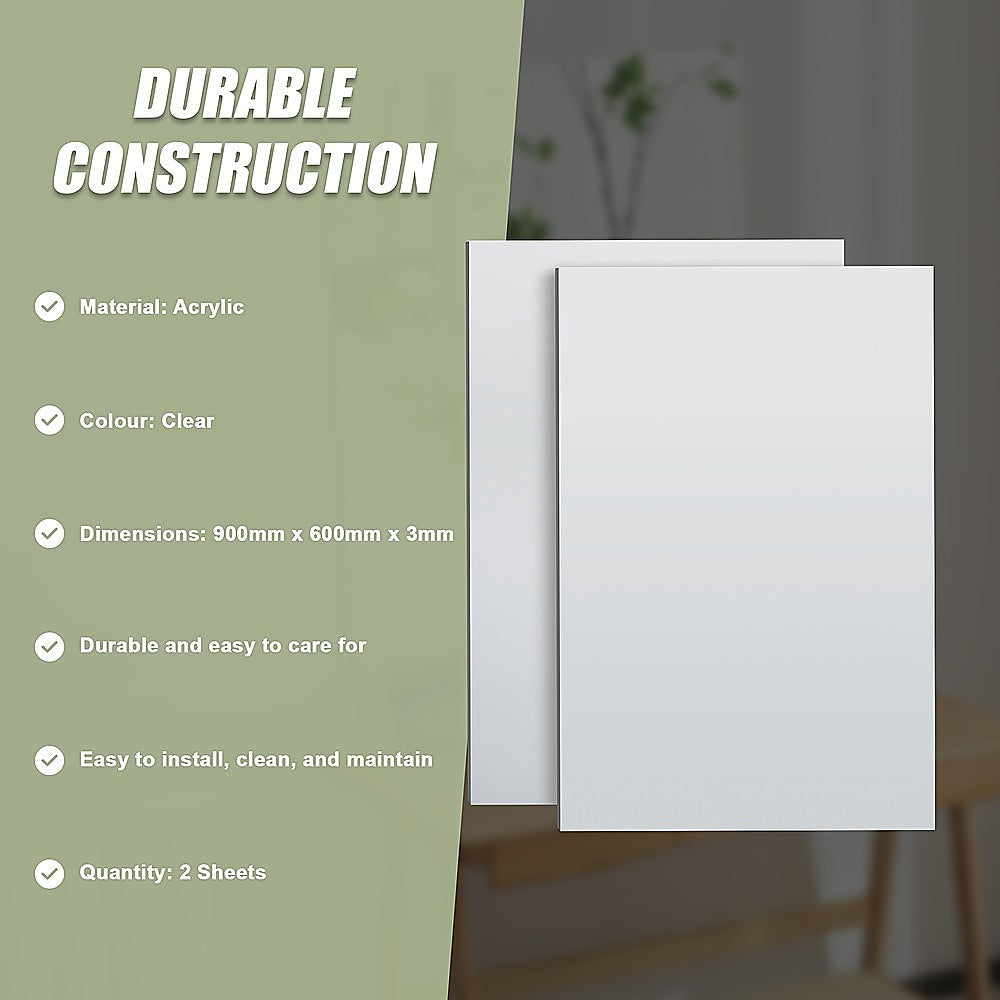 MIRROR Acrylic Sheet Perspex Sheet Panel 2pc/set 900mm x 600mm x 3mm 10