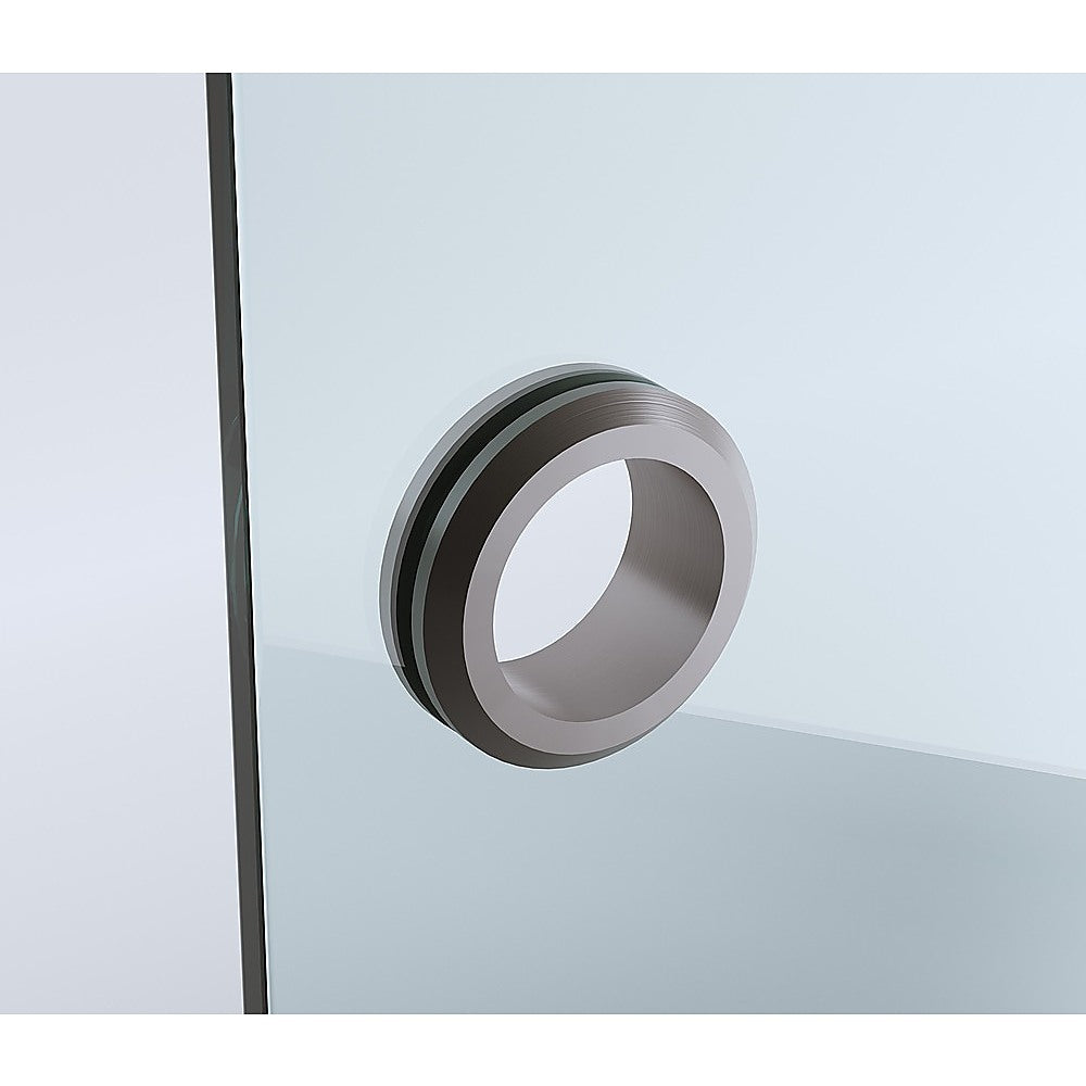 100cm Frameless Diamond Shower Screen with Gunmetal Brackets and Brass Hinges, Round Handle 12