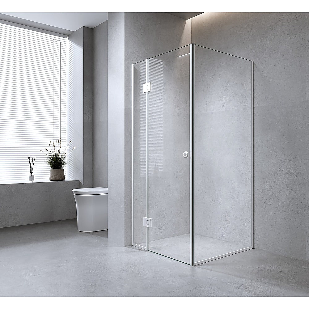 110x90cm Corner Frameless Shower Screen with White Channel and SS Hinges