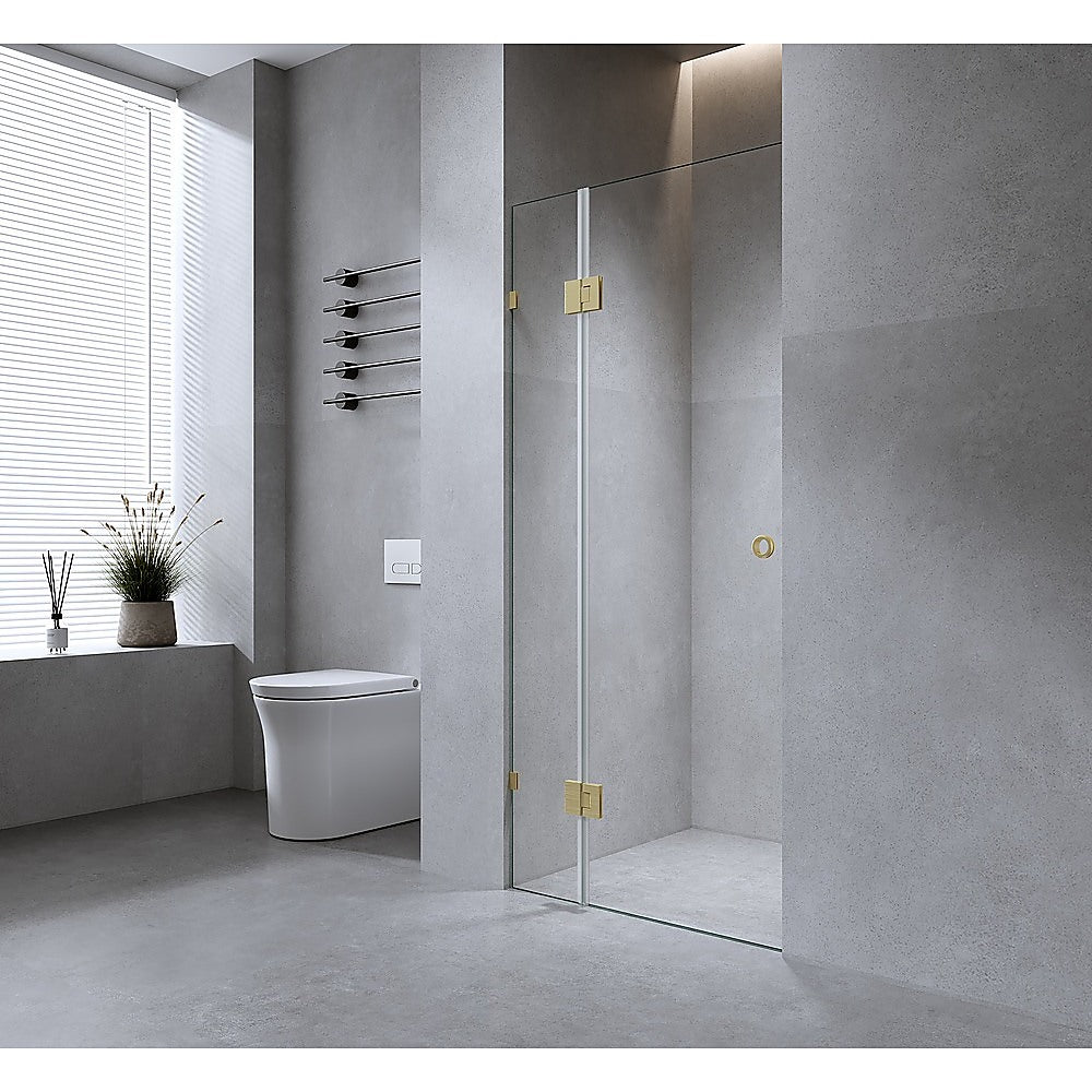 90cm Wall to Wall Frameless Shower Screen with White Brackets and SS Hinges