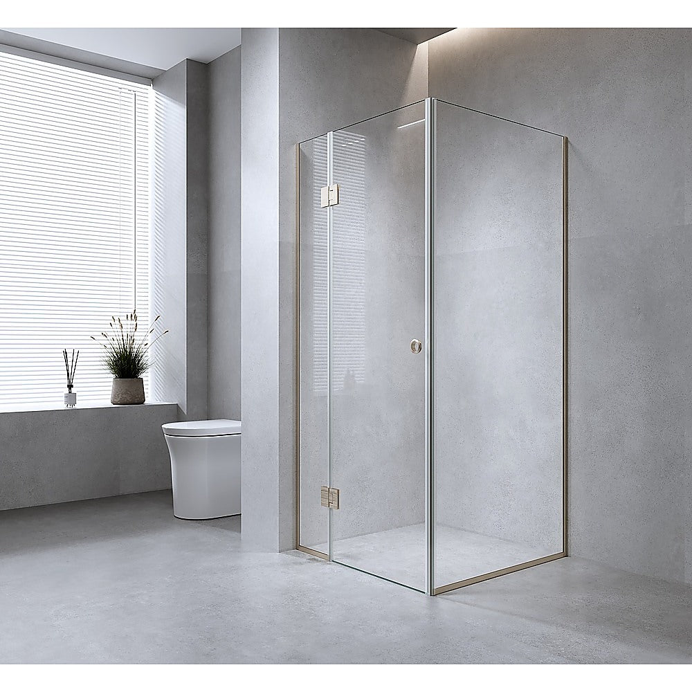 110x70cm Corner Frameless Shower Screen with Nickel Channel and Brass Hinges