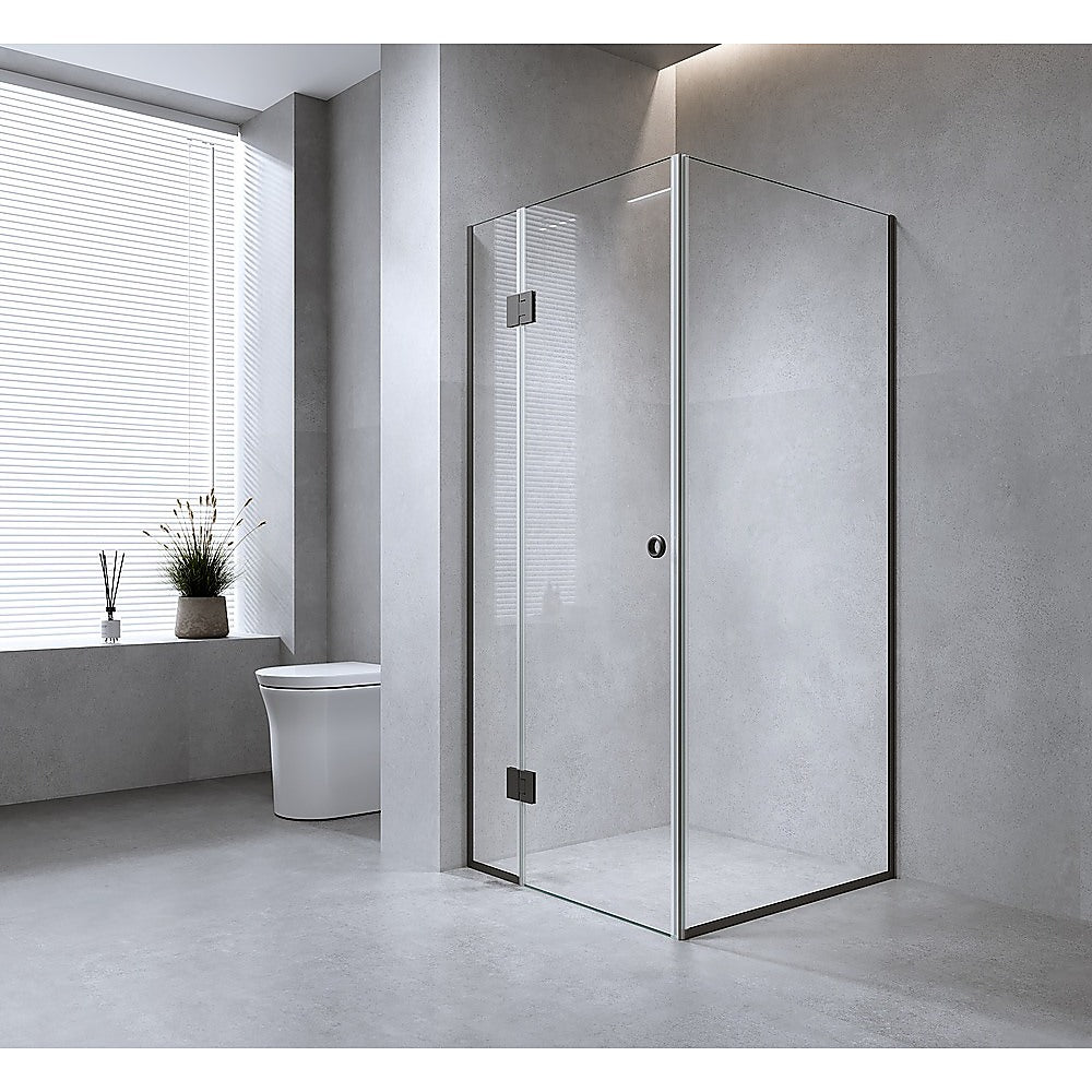 120x80cm Corner Frameless Shower Screen with White Channel and Brass Hinges