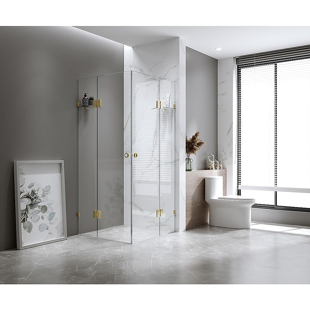 90x100cm Double Door Corner Shower with White Brackets and SS Hinges
