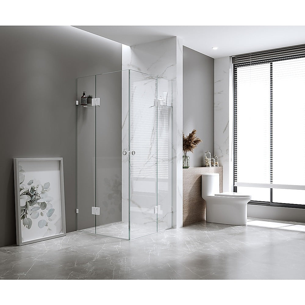 90x100cm Double Door Corner Shower with White Brackets and SS Hinges
