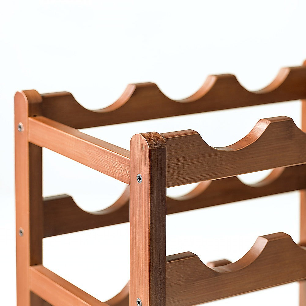 Bamboo Wine Rack Free Standing 15 Bottles with 6 Glasses Holder Storage in Brown 4