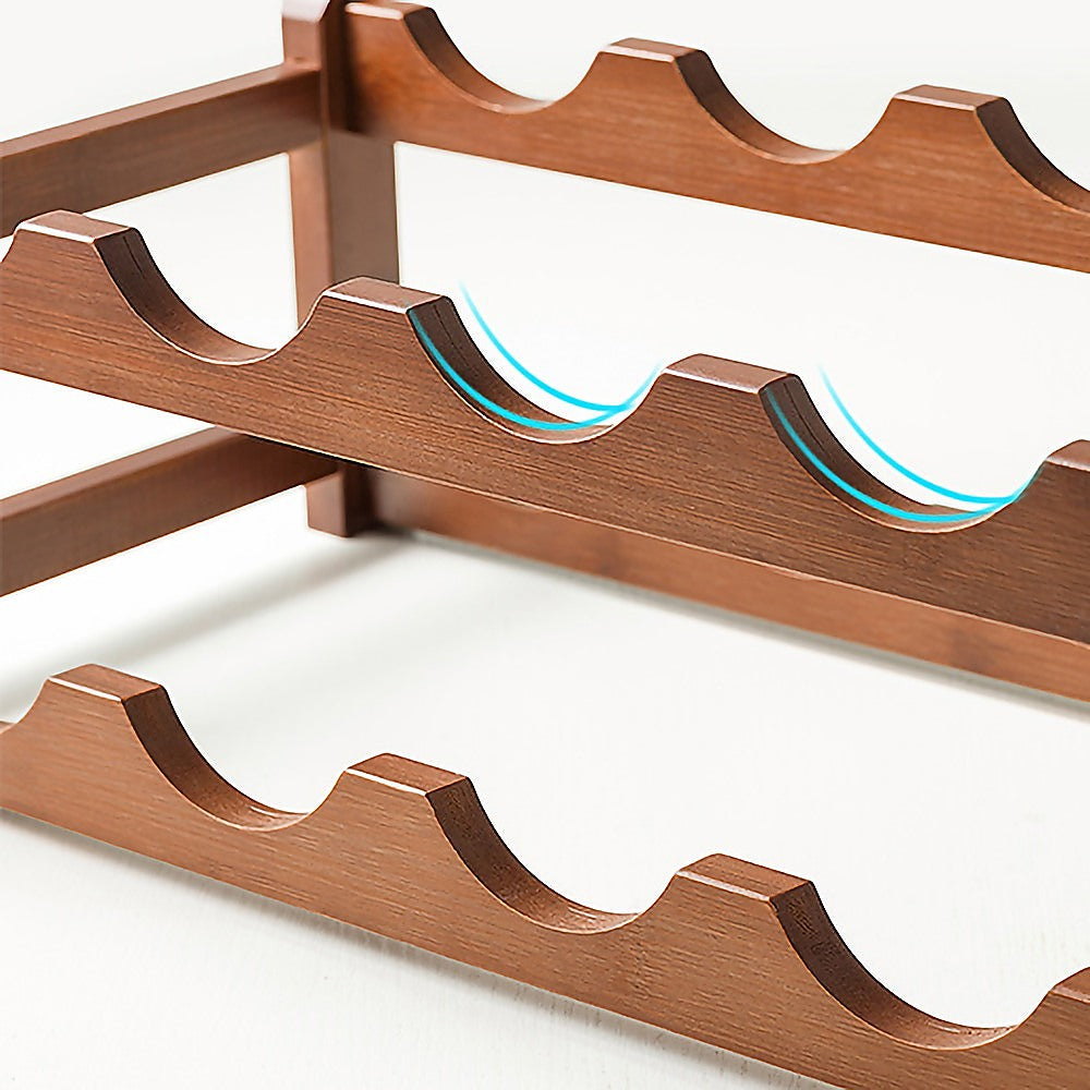 Bamboo Wine Rack Free Standing 15 Bottles with 6 Glasses Holder Storage in Brown 6