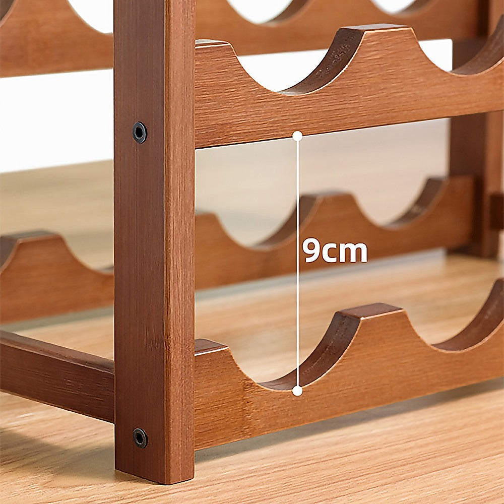 Bamboo Wine Rack Free Standing 15 Bottles with 6 Glasses Holder Storage in Brown 7