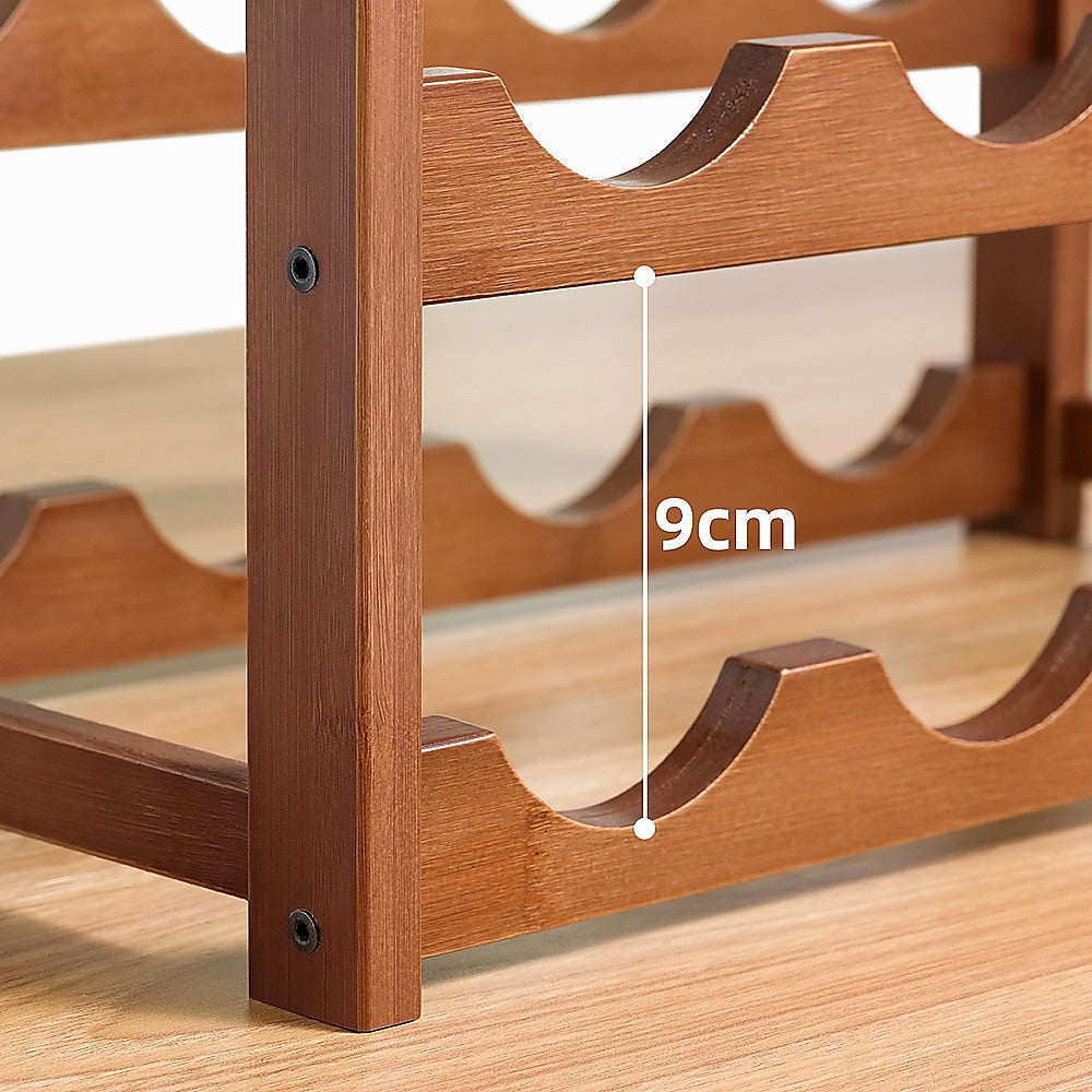 Bamboo Wine Rack Free Standing 15 Bottles with 6 Glasses Holder Storage in Brown 8