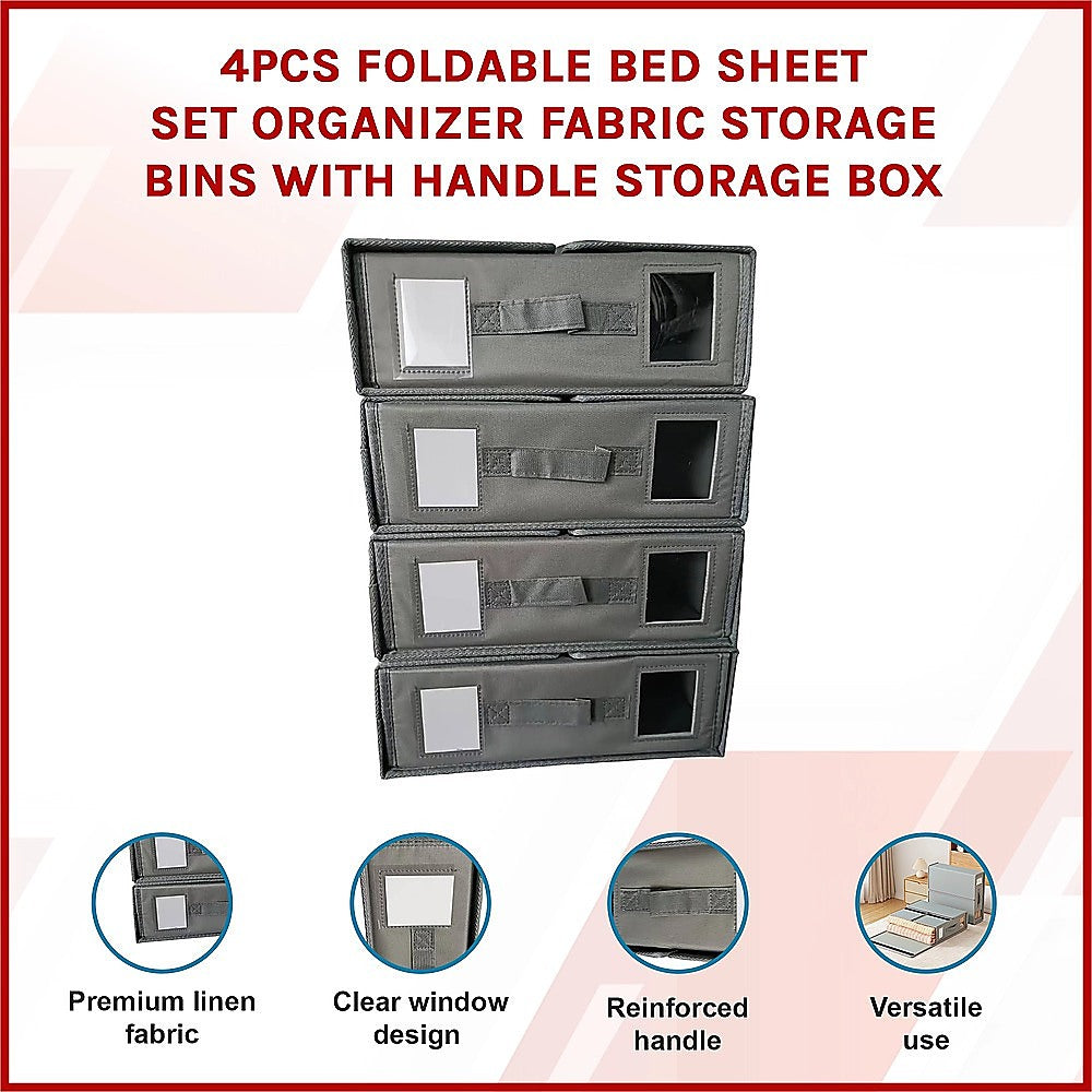 4PCS Foldable Bed Sheet Set Organizer Fabric Storage Bins with Handle Storage Box 3