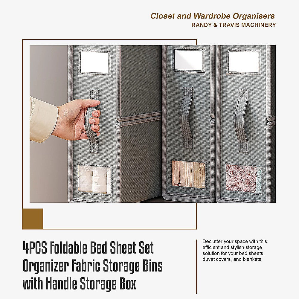 4PCS Foldable Bed Sheet Set Organizer Fabric Storage Bins with Handle Storage Box 9