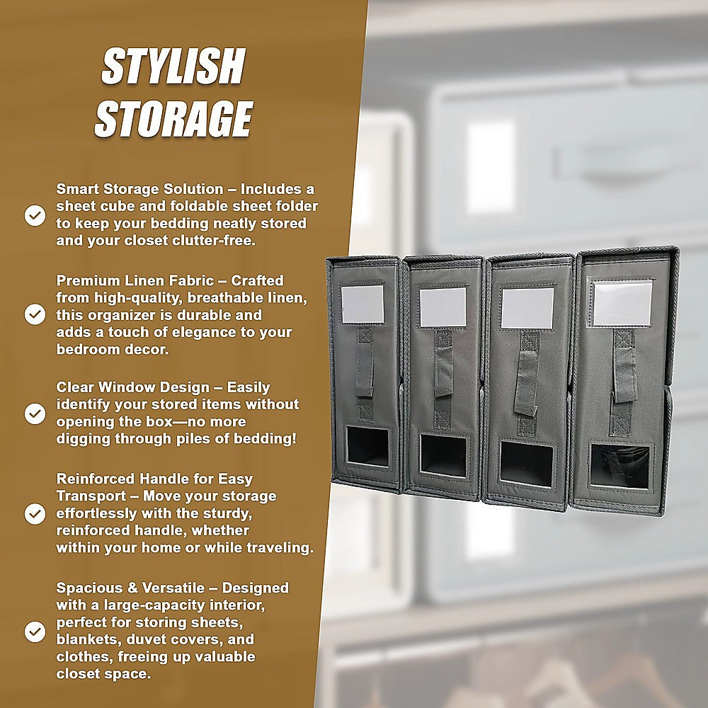 4PCS Foldable Bed Sheet Set Organizer Fabric Storage Bins with Handle Storage Box 11