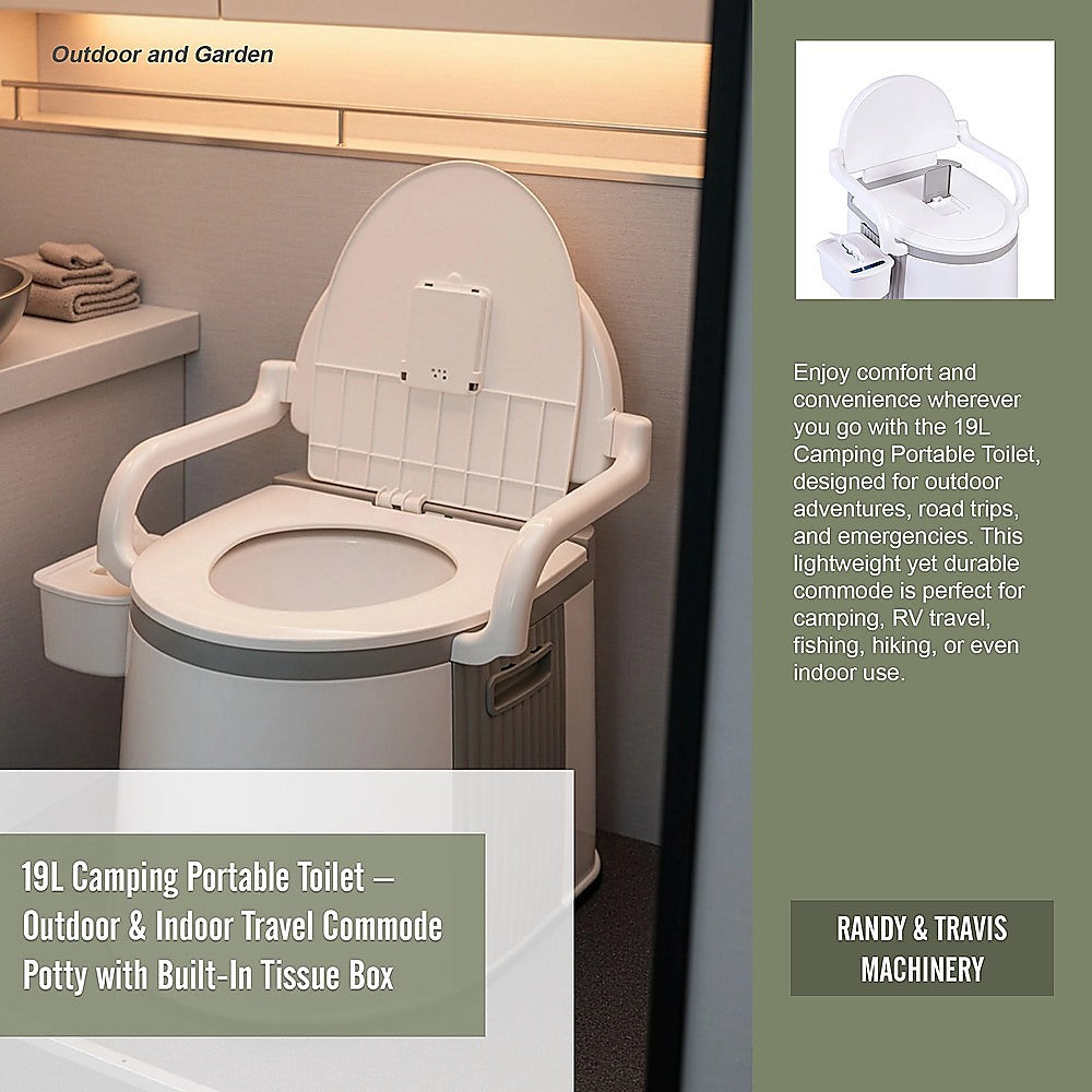 19L Camping Portable Toilet – Outdoor & Indoor Travel Commode Potty with Built-In Tissue Box 10