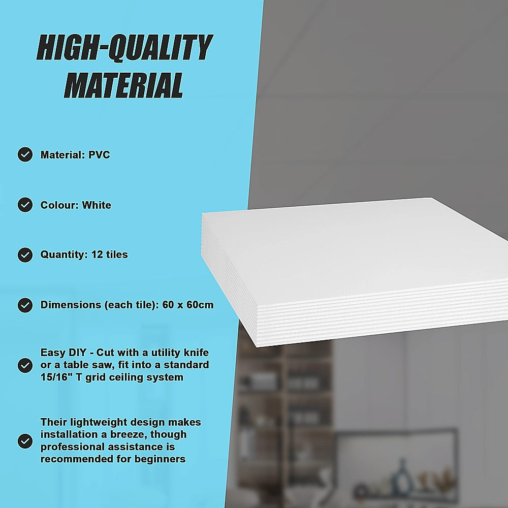 12x Smooth Drop Ceiling Tile 2ft x 2ft PVC Ceiling Panel 7