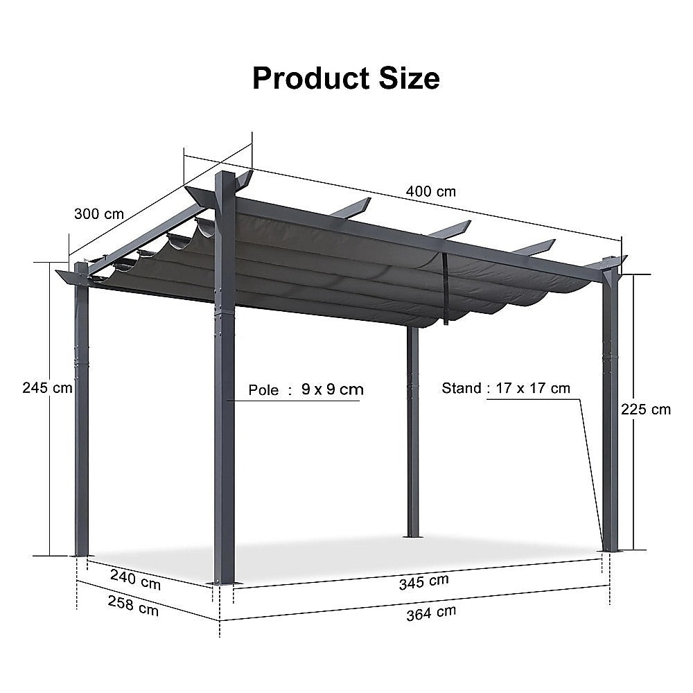 3x4M Aluminium Pergola Marquee with Retractable Roof – Garden Canopy 7