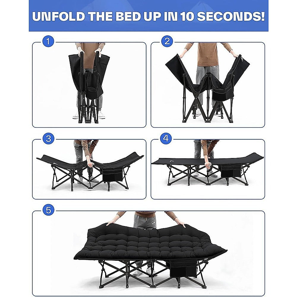 Camping Bed Elevated Cot with Mattress – Foldable Outdoor Sleeping Bed for Adults 5