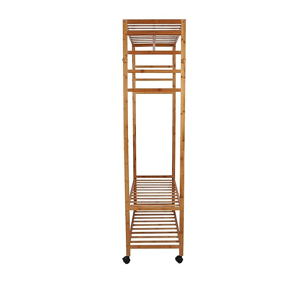 Wooden Clothes Rail with Shelves & Wheels – Open Wardrobe Rack Stand 3