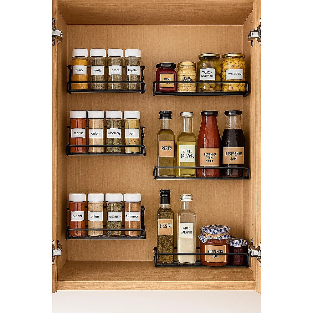 4pc Black Stainless Steel Wall Spice Rack – Kitchen Storage Shelf Set