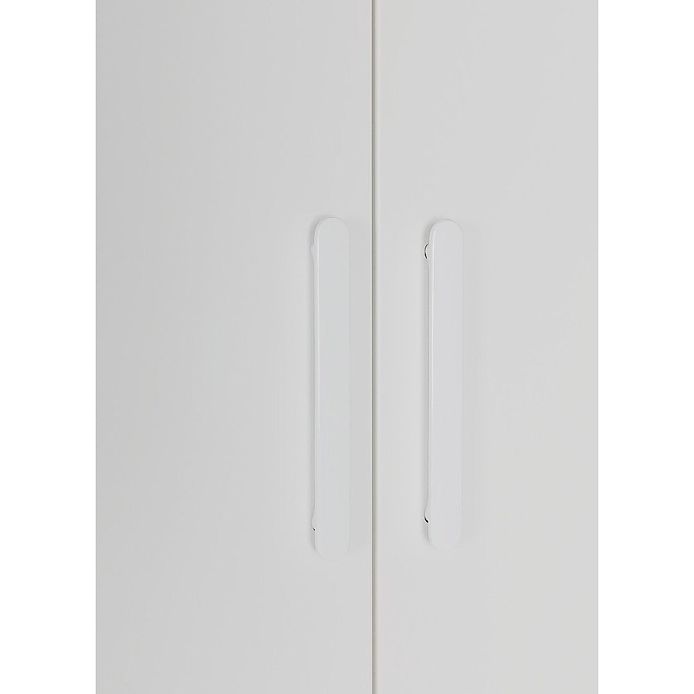 3 Door White Wardrobe – White Handles, Hanging Rail & Shelves 3