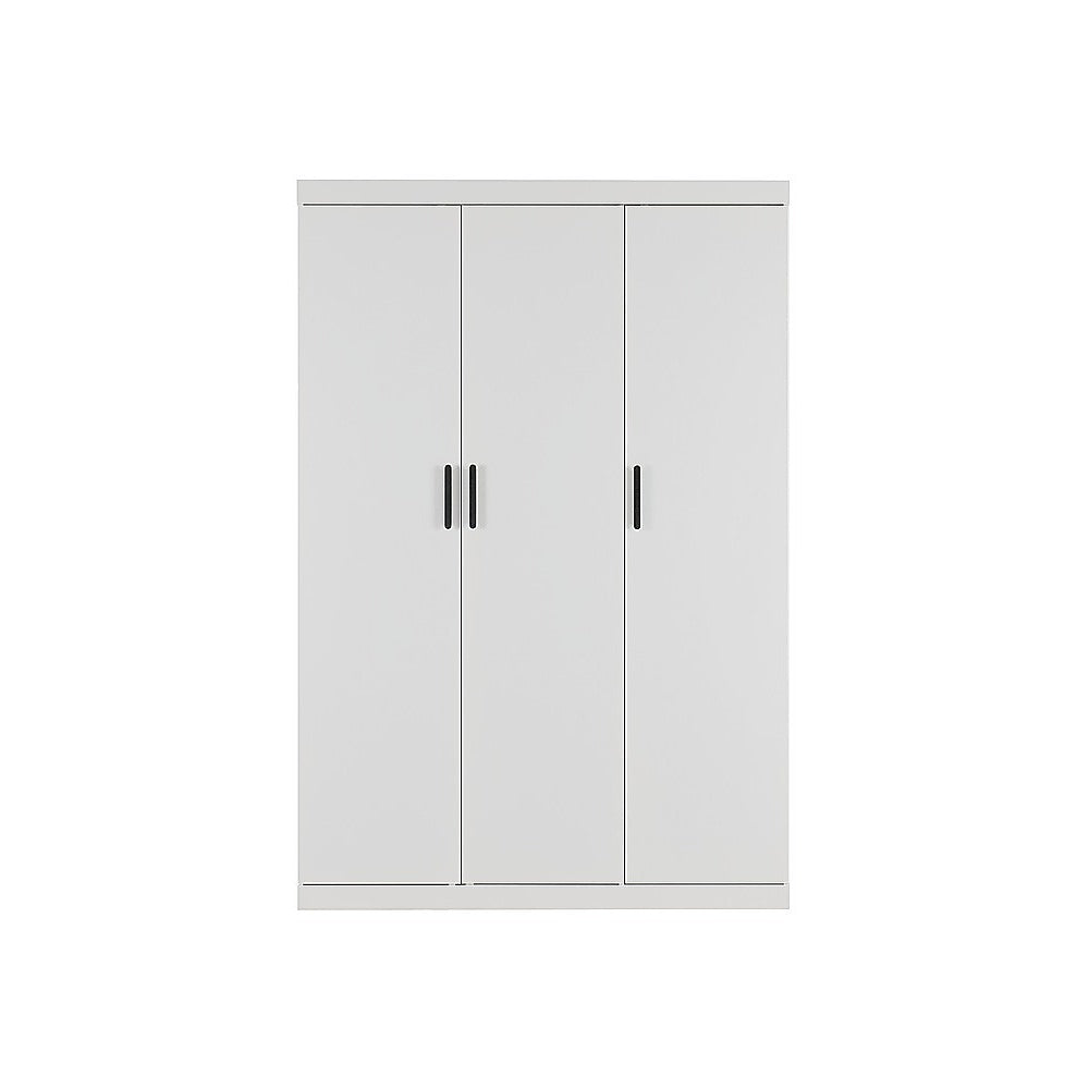 3 Door White Wardrobe – Black Handles, Hanging Rail & Shelves 6