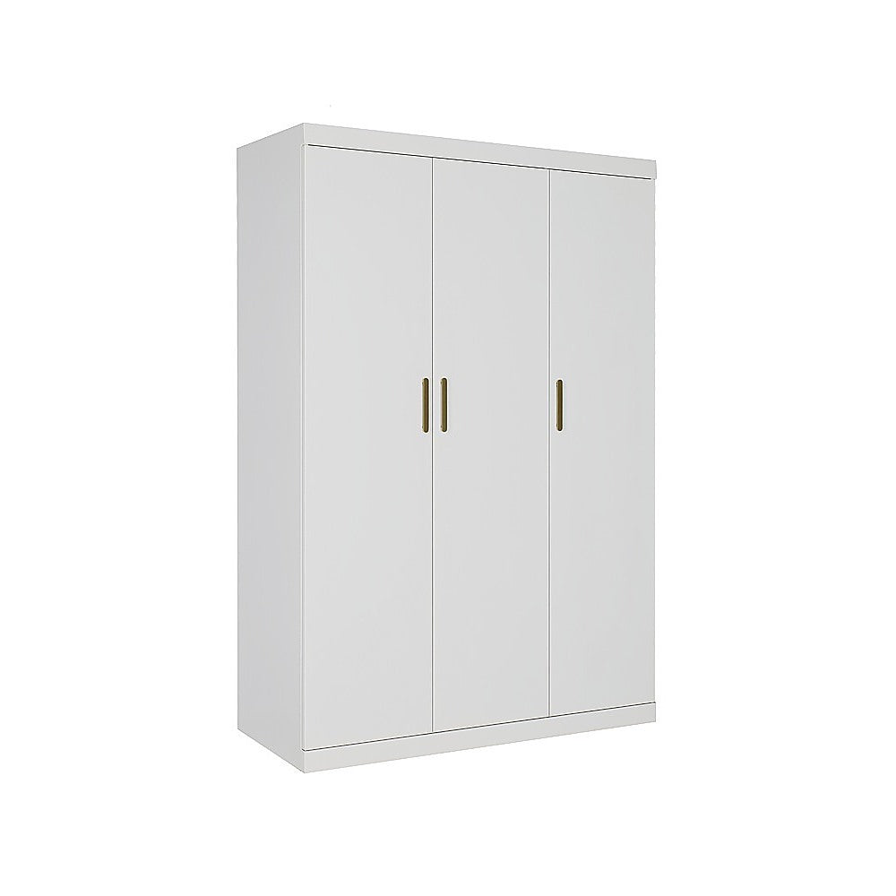 3 Door White Wardrobe – Gold Handles, Hanging Rail & Shelves 4