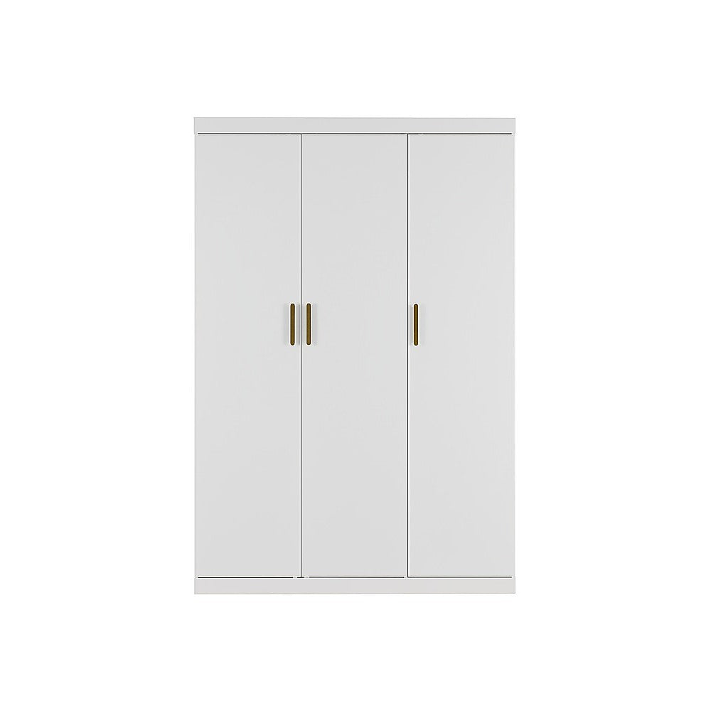 3 Door White Wardrobe – Gold Handles, Hanging Rail & Shelves 6