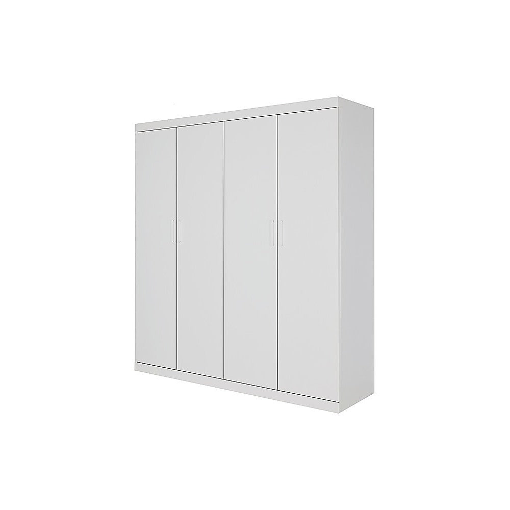 4 Door White Wardrobe Cabinet – Hanging Rail, Shelves & White Handles 4