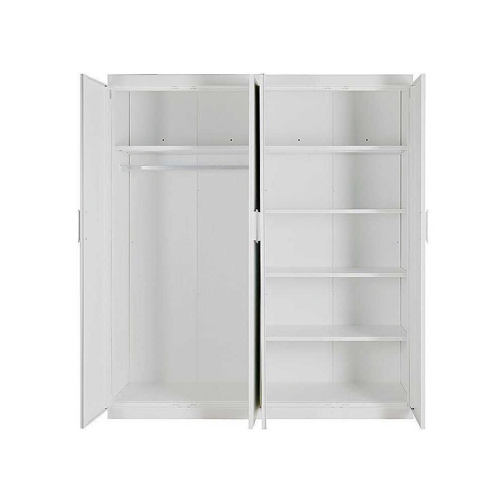 4 Door White Wardrobe Cabinet – Hanging Rail, Shelves & White Handles 5