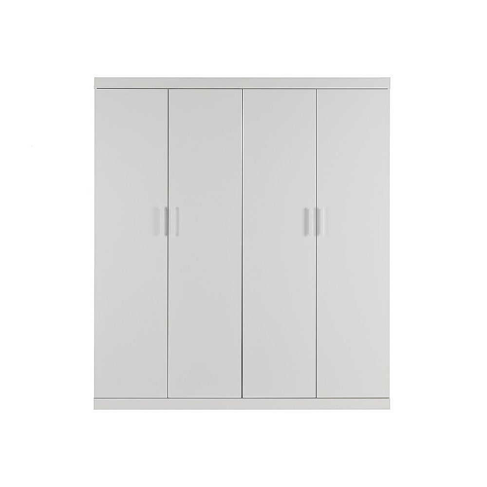 4 Door White Wardrobe Cabinet – Hanging Rail, Shelves & White Handles 6