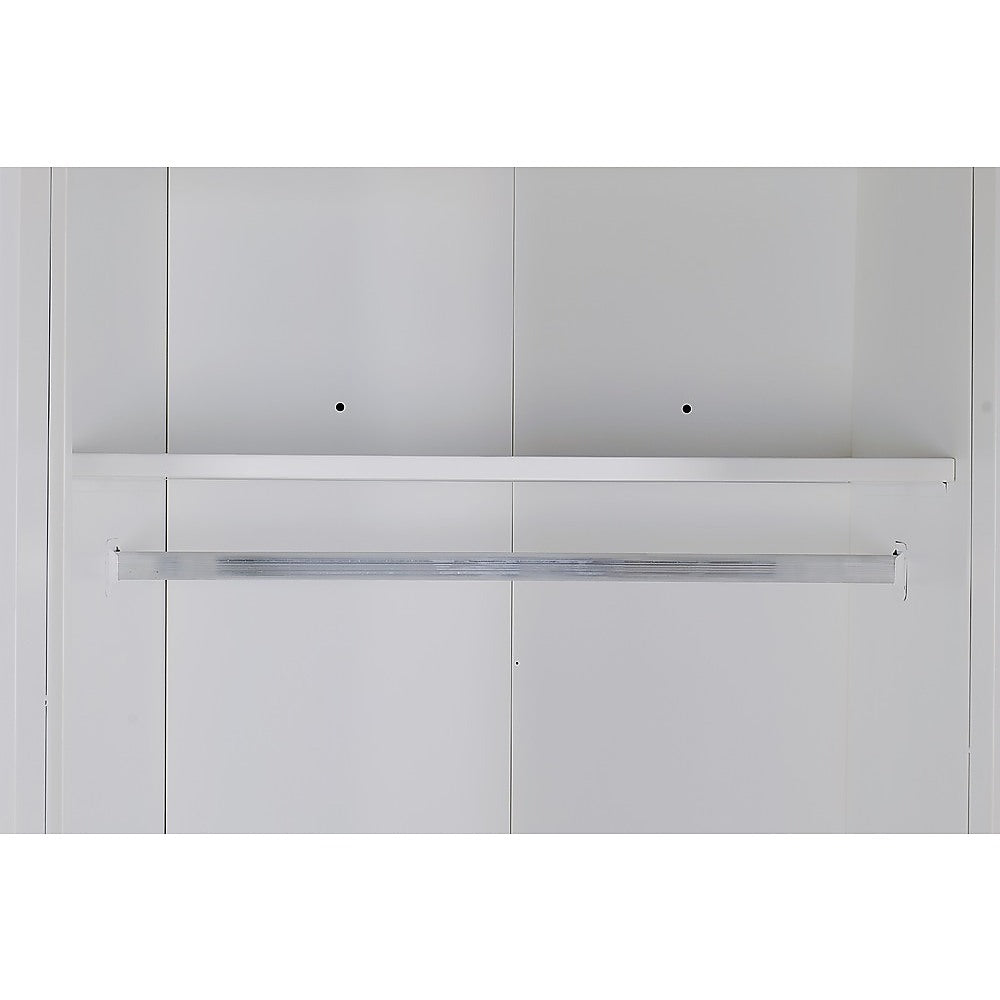 4 Door White Wardrobe Cabinet – Hanging Rail, Shelves & White Handles 8