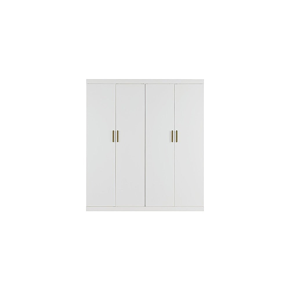 4 Door White Wardrobe Cabinet – Hanging Rail, Shelves & Gold Handles 4