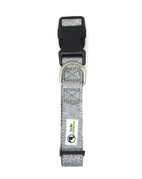 Bling Glitter Overlay Nylon Dog Collar Breakaway Buckle - Moondidley Pets Small Silver 3