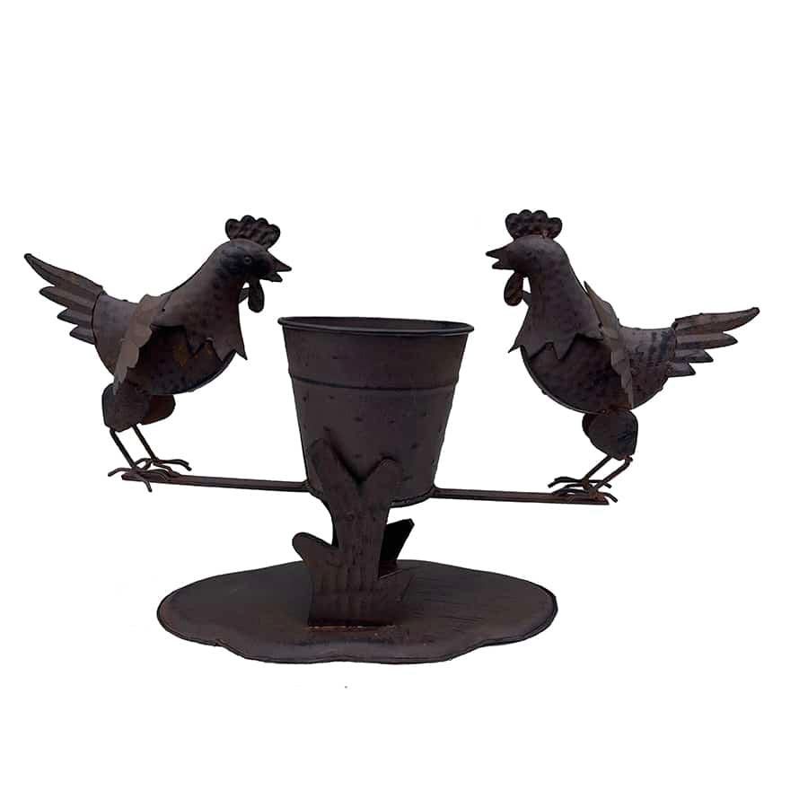 Rust Chooks w Planter On Base 26cm