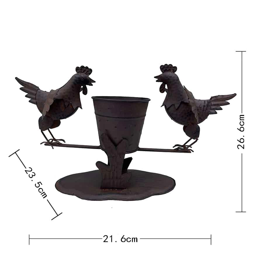Rust Chooks w Planter On Base 26cm 4