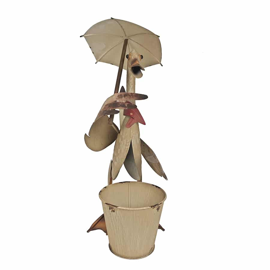Standing Duck w Umbrella + Pot Planter 46cm 3