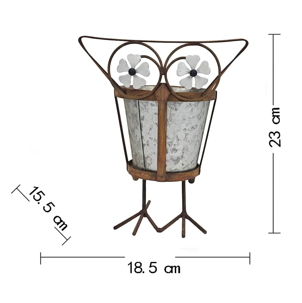 Arty Owl w Galvanised Pot Planter 23cm 5