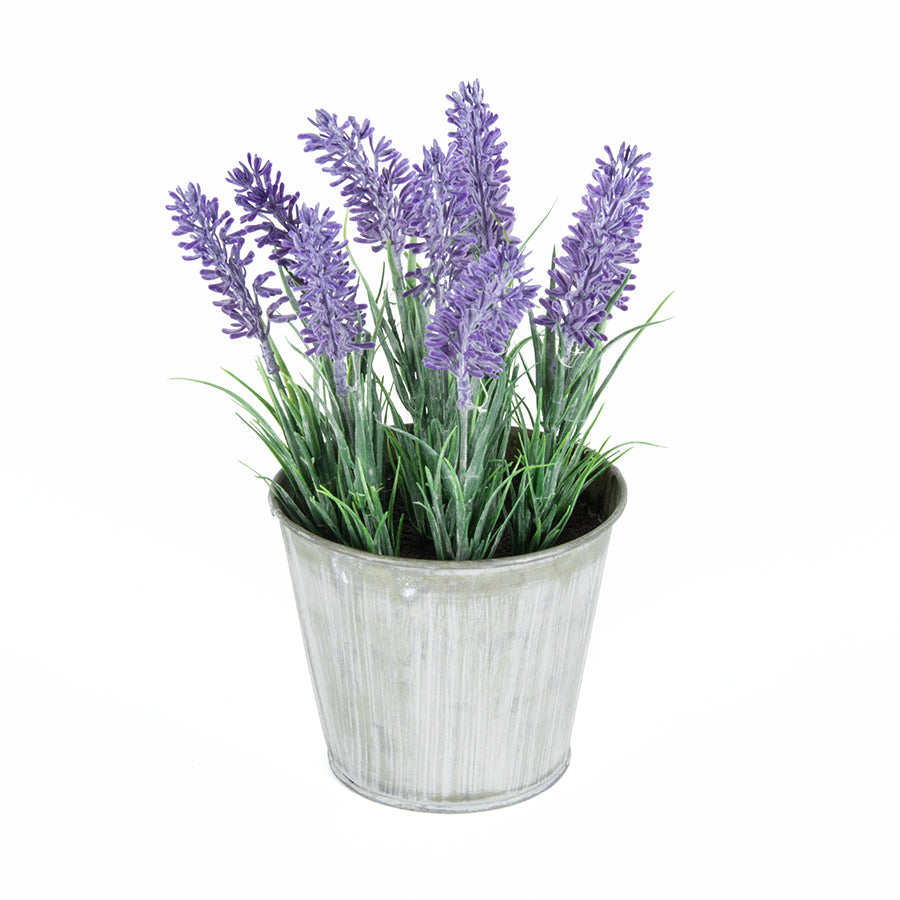 Artificial Lavender in Distressed Tin Pot 23cm 3