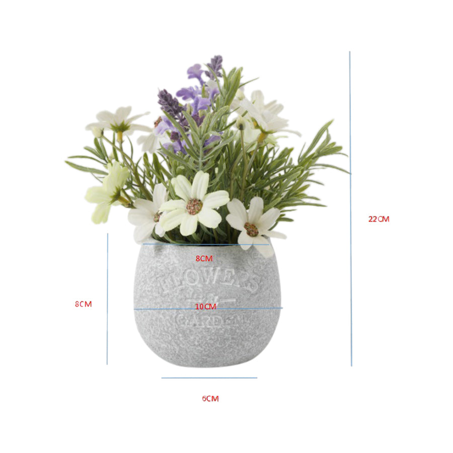 Artificial Lavender & Daisy Bunch in Grey Pot 22cm 3