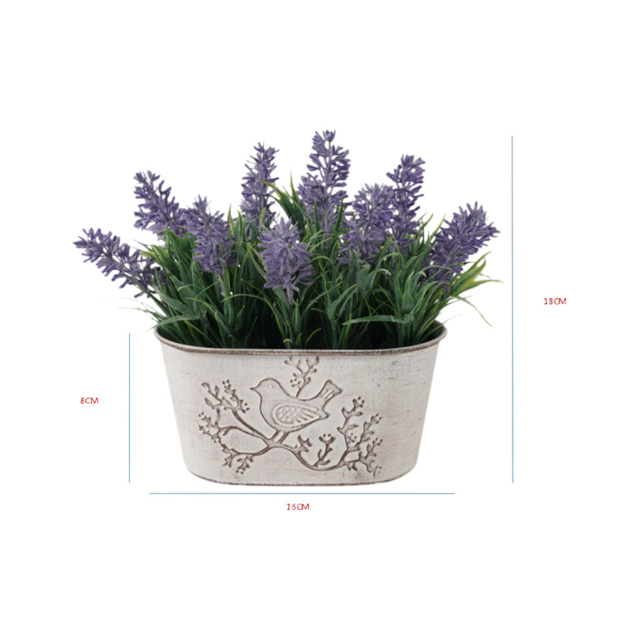 Artificial Lavender Plant in Oval Pot w Bird 22cm 3