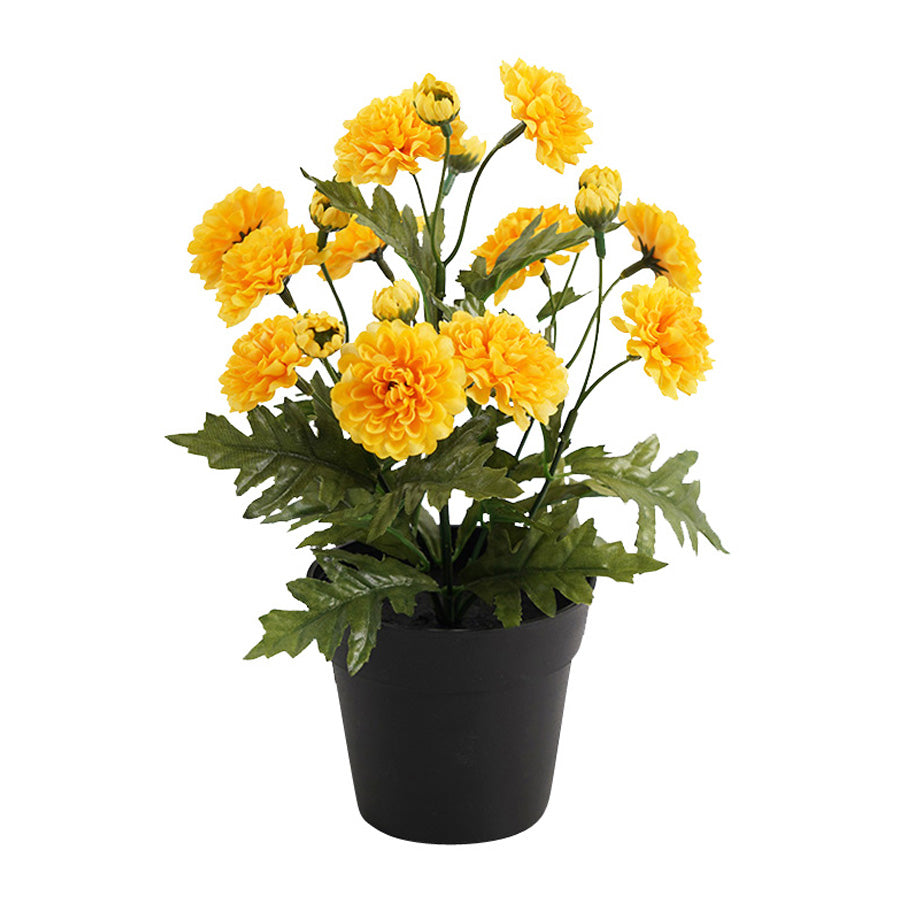 Potted Artificial Yellow Mum 27cm 3