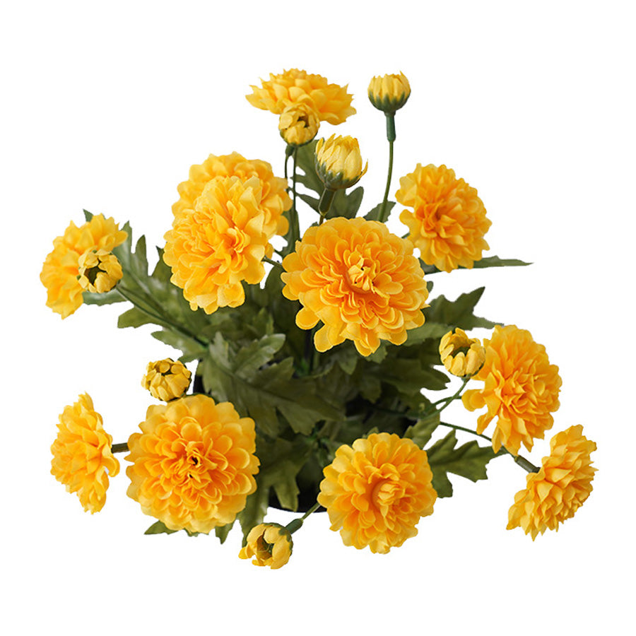 Potted Artificial Yellow Mum 27cm 4
