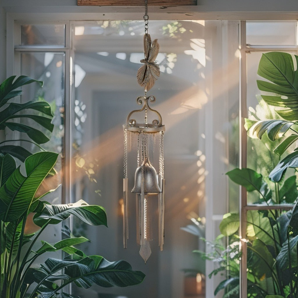 Hanging Cast-Iron Dragonfly Chimes w Bell 73cm 3