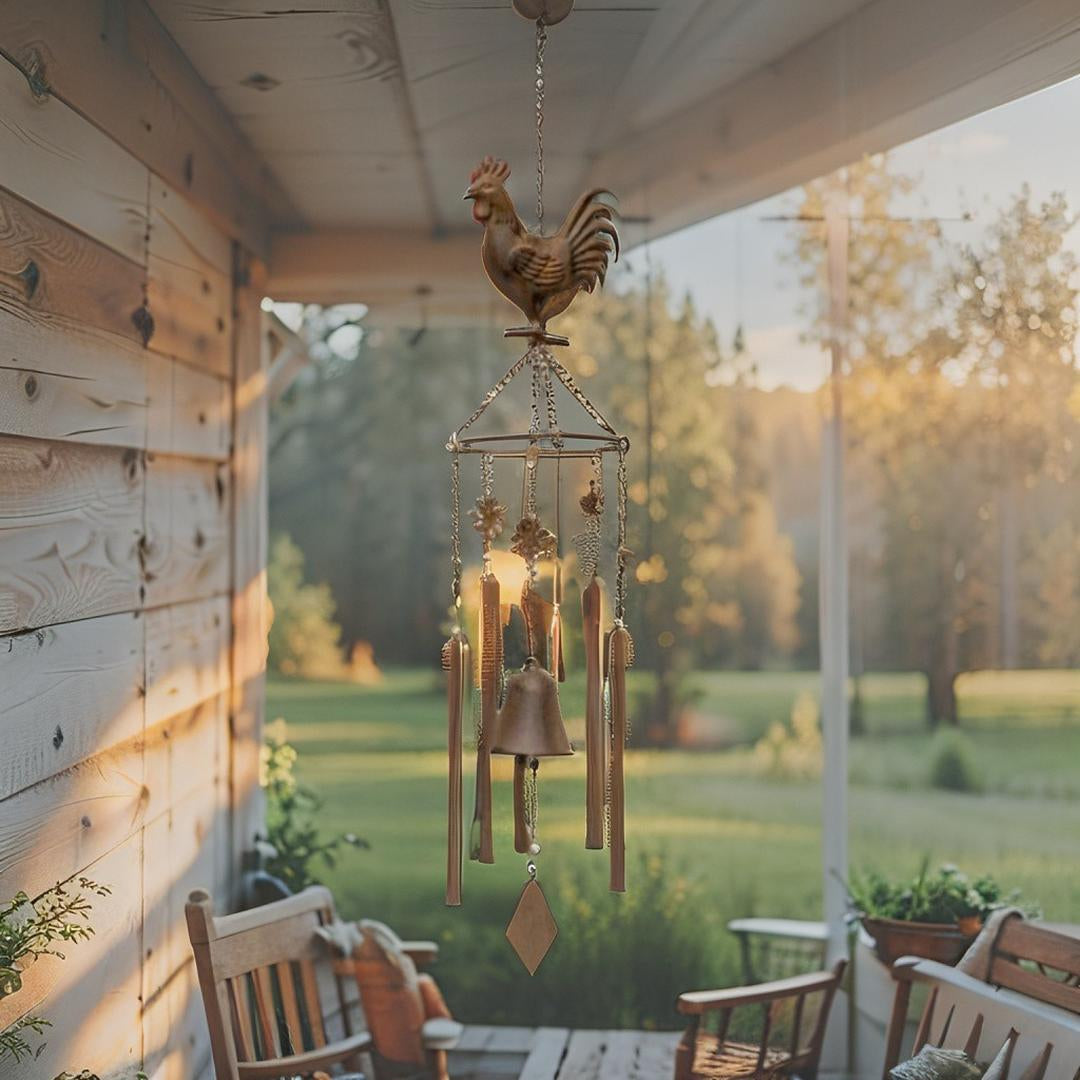 Hanging Chicken Windchime + Cast Iron Bell 78cm 3