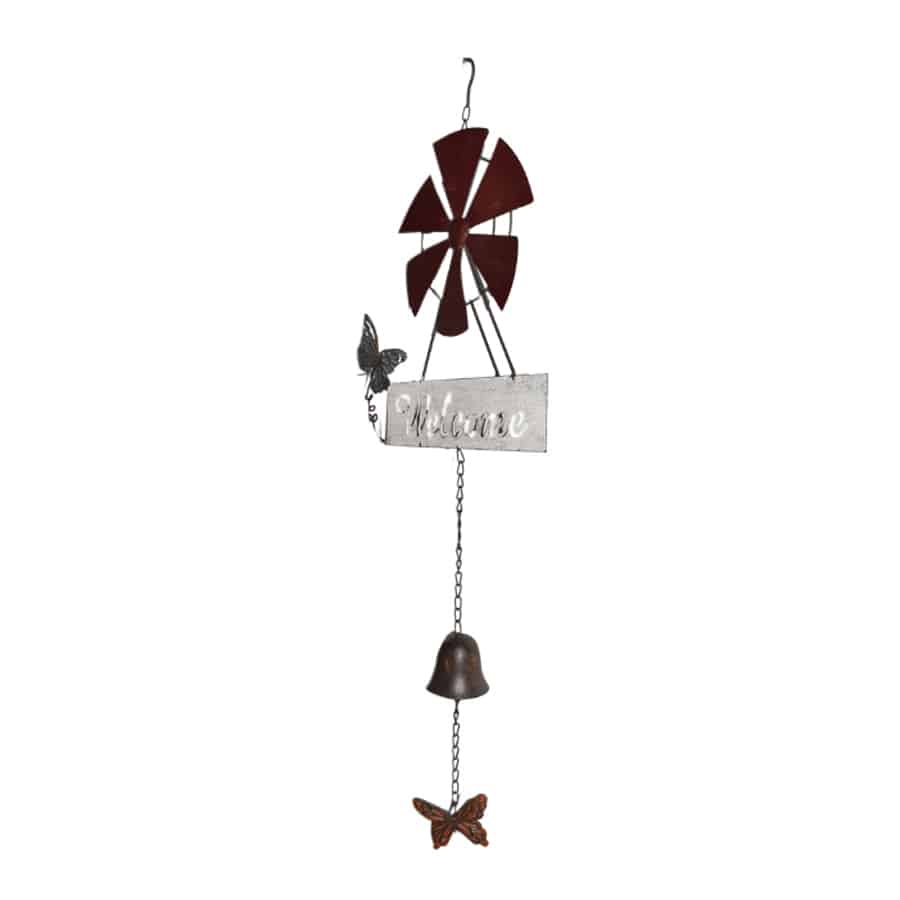 Hanging Welcome Windmill w Bell + Butterflies 88cm 3