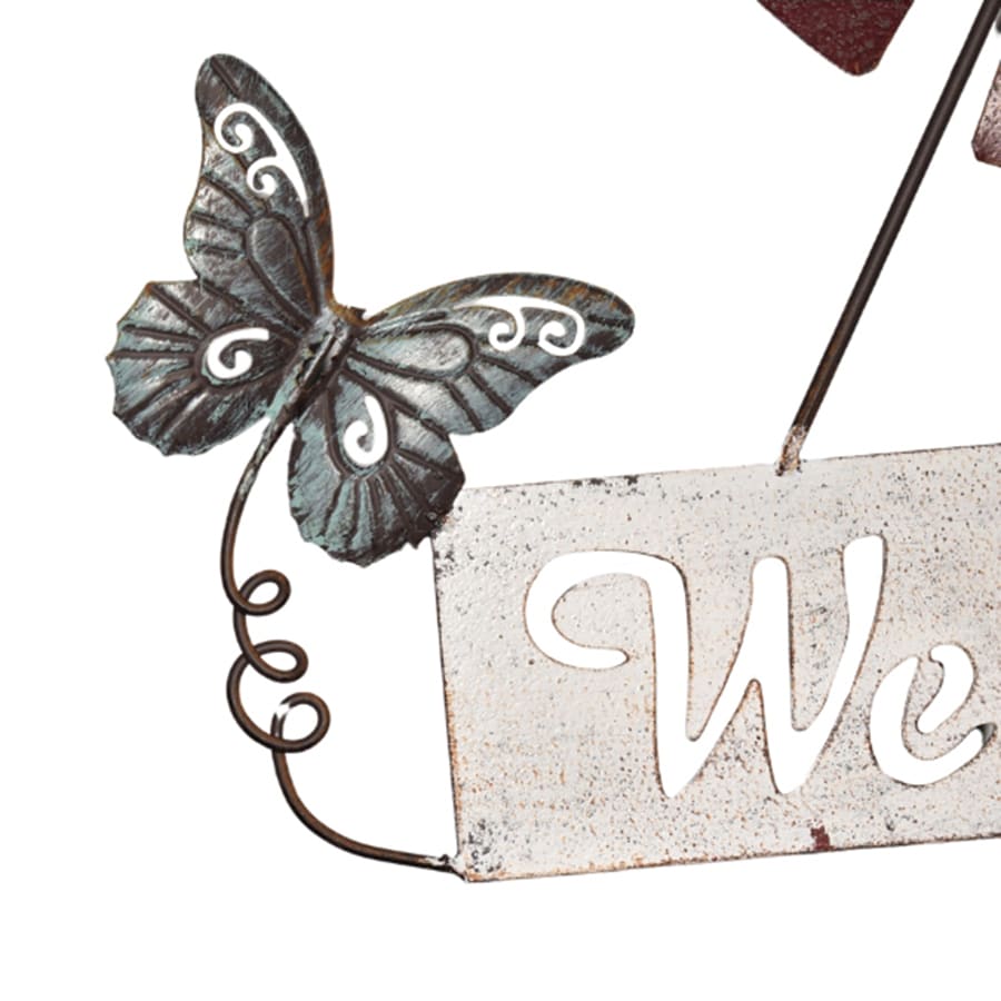 Hanging Welcome Windmill w Bell + Butterflies 88cm 4