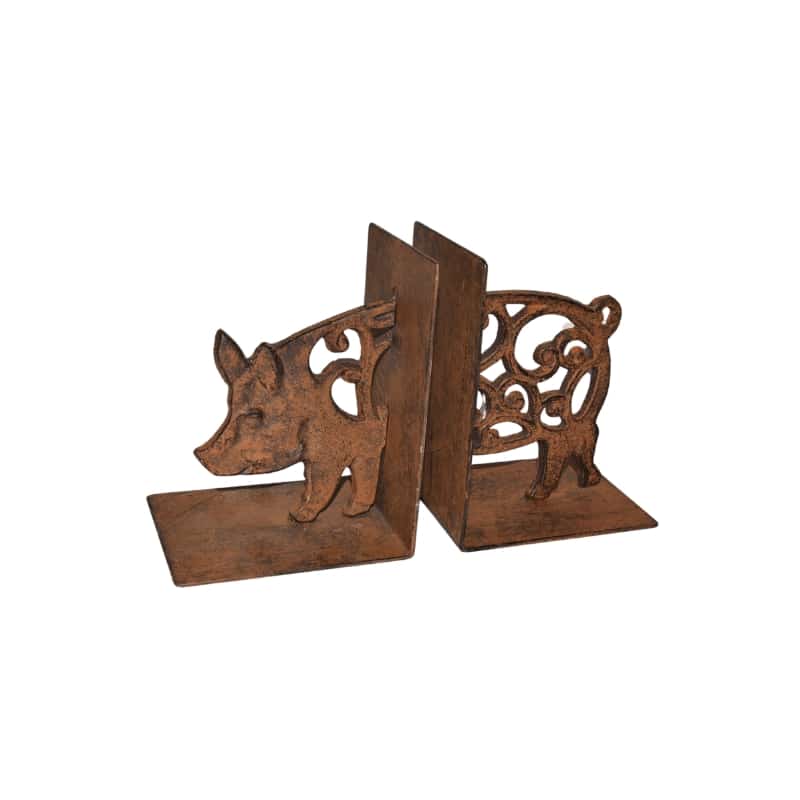 Cast Iron Fleur Pig Bookends Set 14cm 3