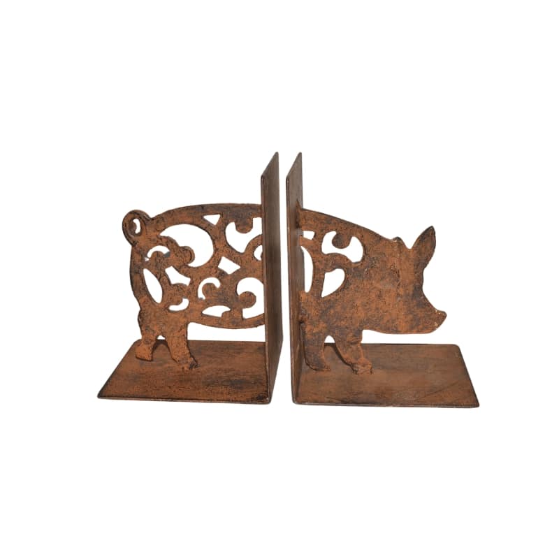 Cast Iron Fleur Pig Bookends Set 14cm 5