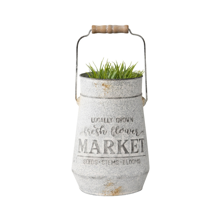 Distressed Flower Market Planter w Handle 26cm 3