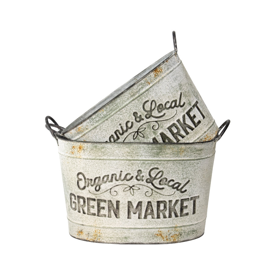 Set 2 Oval Organic Market Planter Storage Buckets 38cm 4